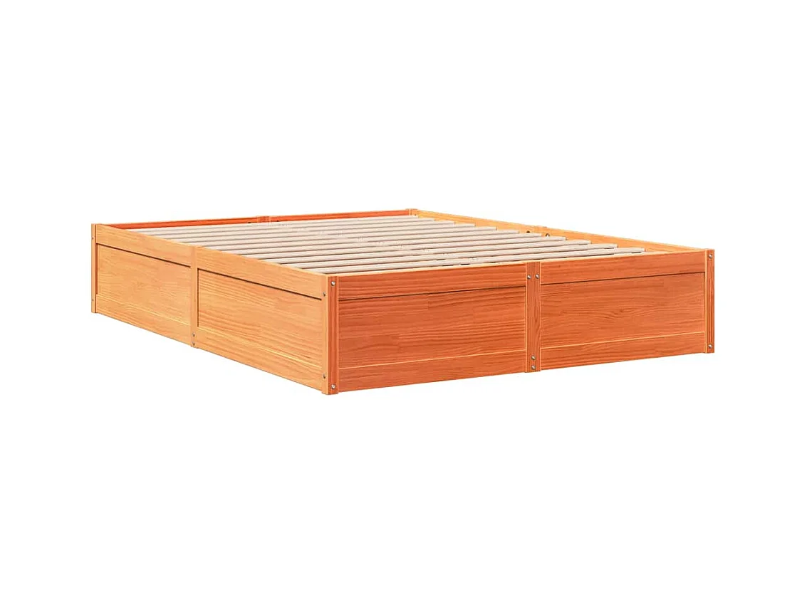 Lit bibliothèque sans matelas cire marron 150x200 cm pin massif