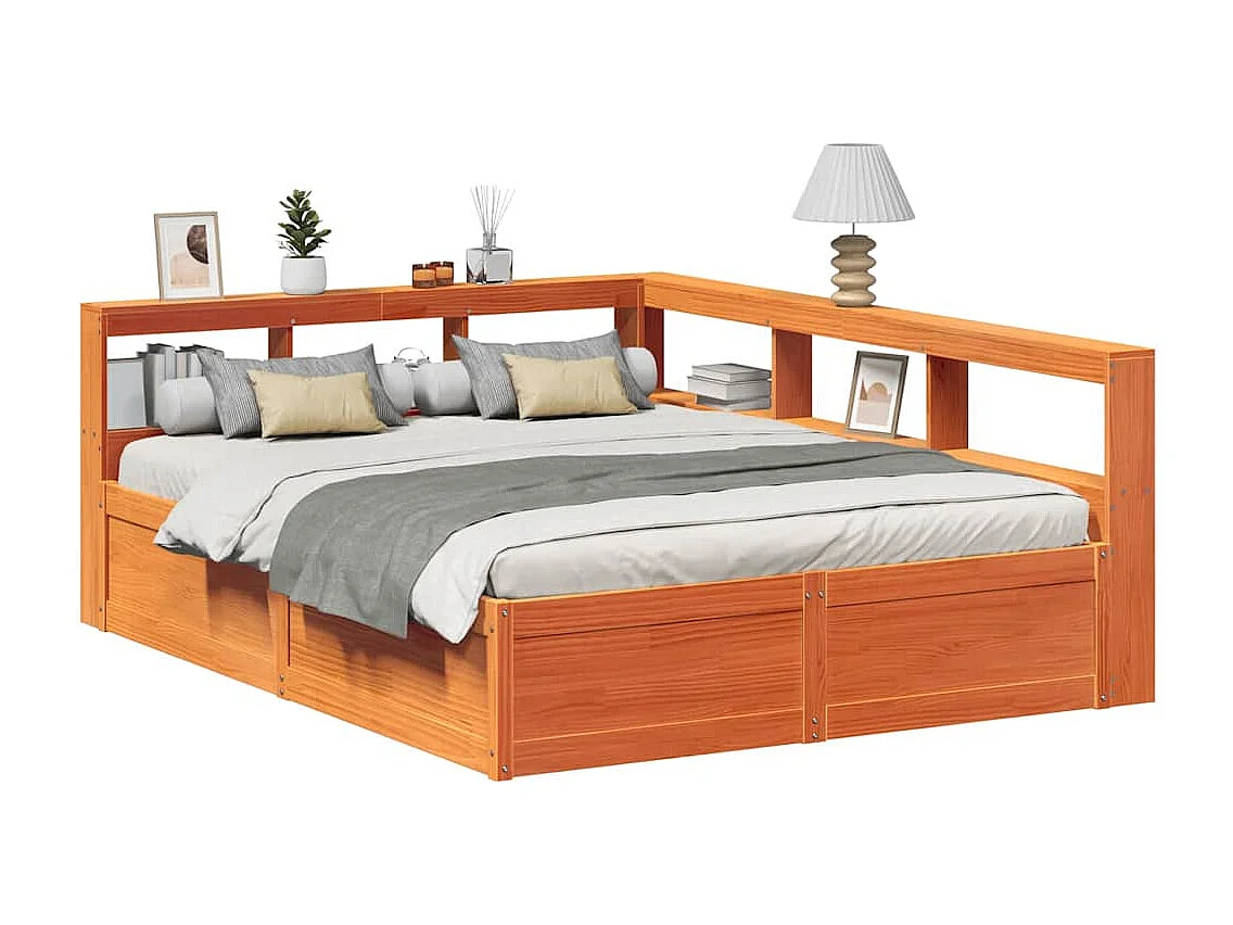 Cama con estantería sin colchón madera maciza marrón 150x200 cm
