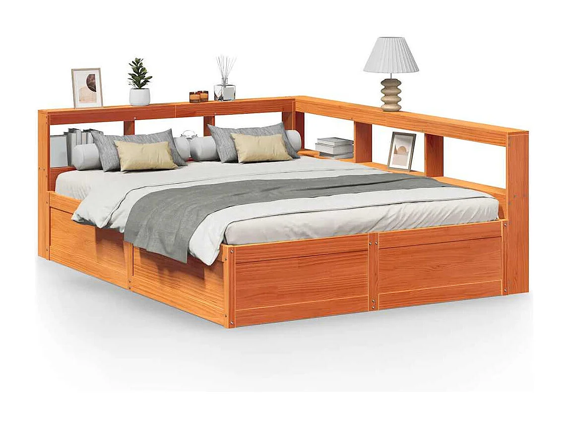 Cama con estantería sin colchón madera maciza marrón 150x200 cm