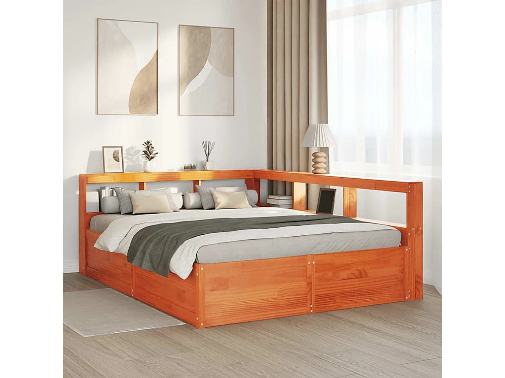 Cama con estantería sin colchón madera maciza marrón 150x200 cm
