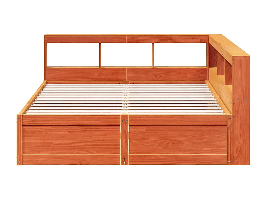 Cama con estantería sin colchón madera maciza marrón 150x200 cm