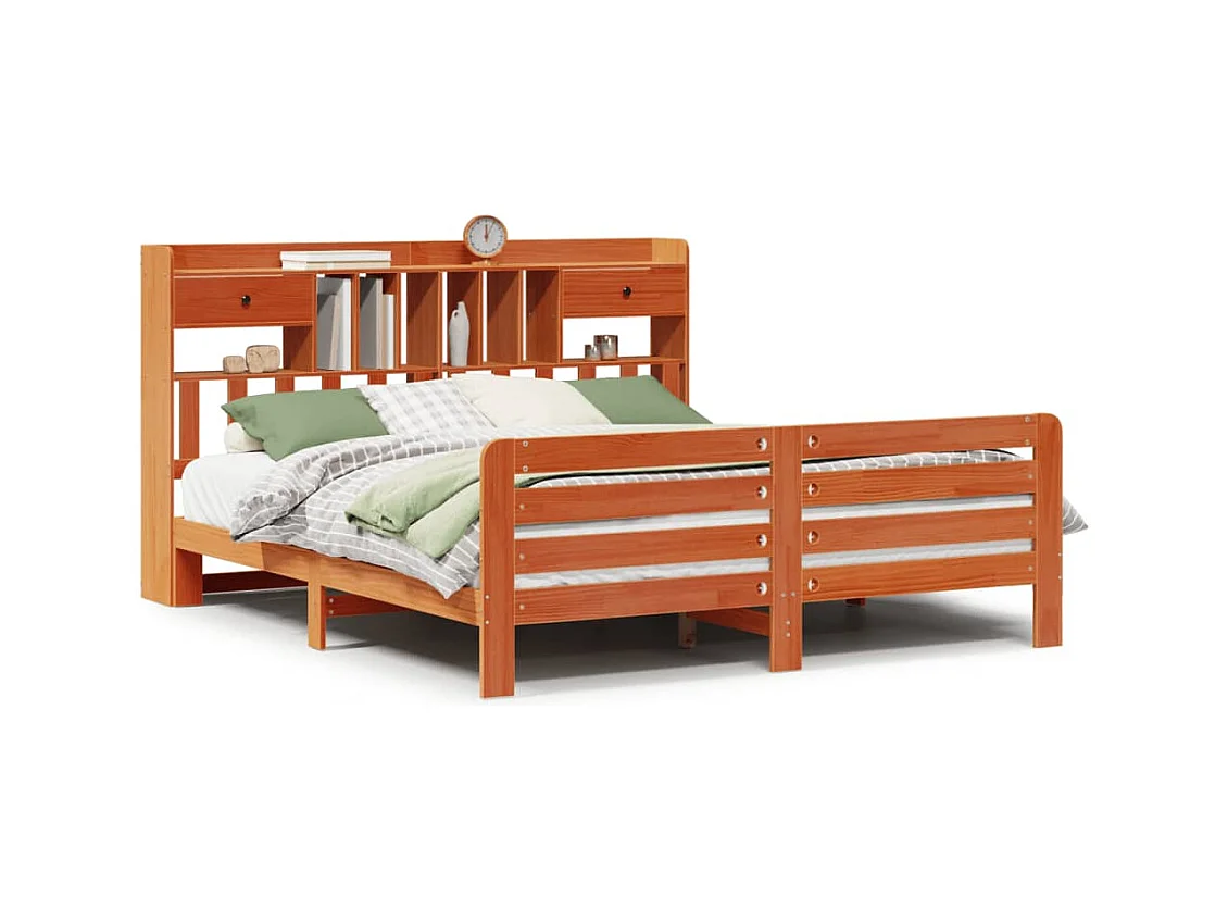 Letto Libreria senza Materasso Marrone Cera 180x200 cm in Pino