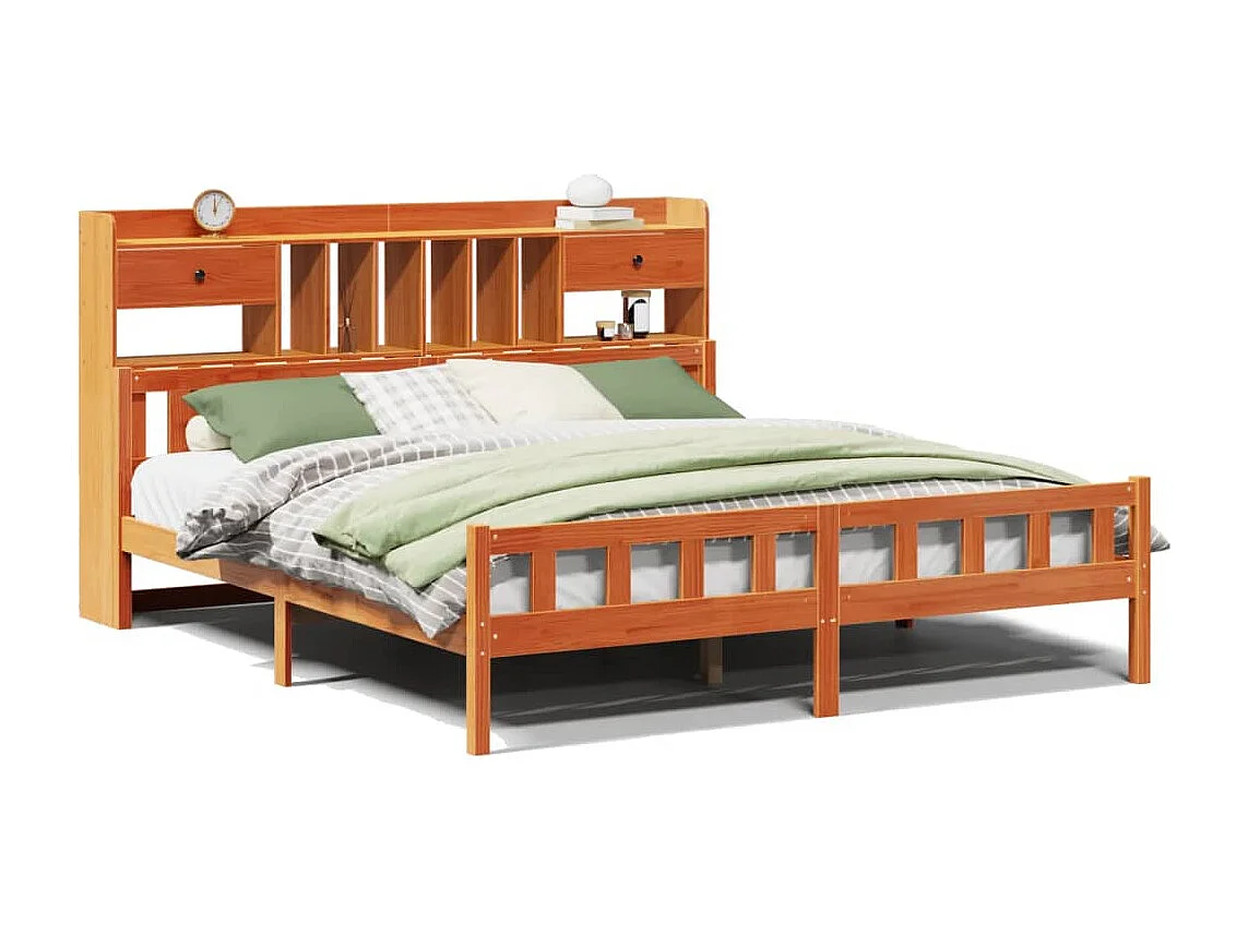 Bed met boekenkast zonder matras grenenhout wasbruin 180x200 cm