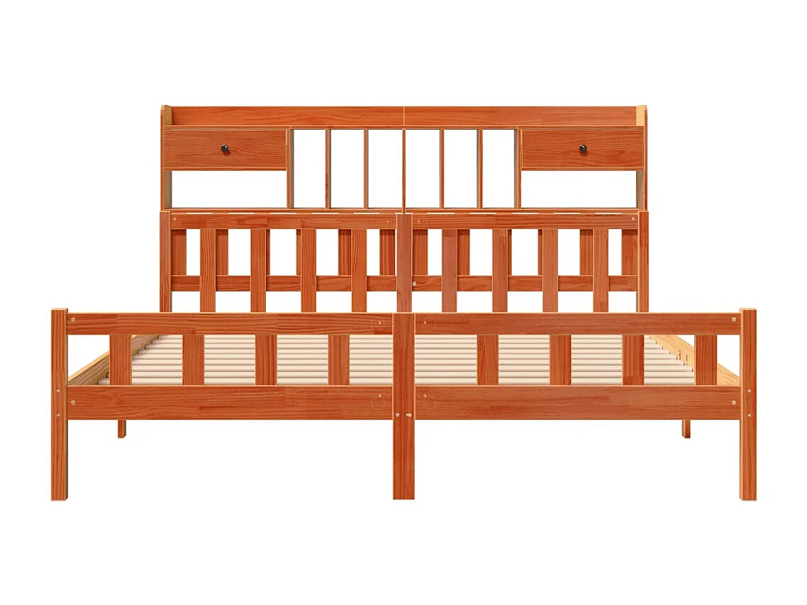 Bed met boekenkast zonder matras grenenhout wasbruin 180x200 cm