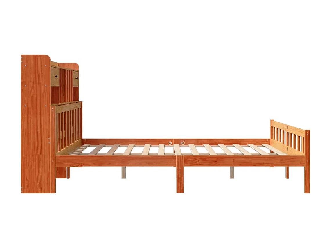 Bed met boekenkast zonder matras grenenhout wasbruin 180x200 cm