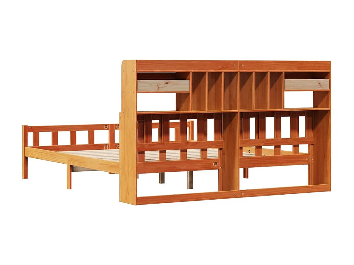 Bed met boekenkast zonder matras grenenhout wasbruin 180x200 cm
