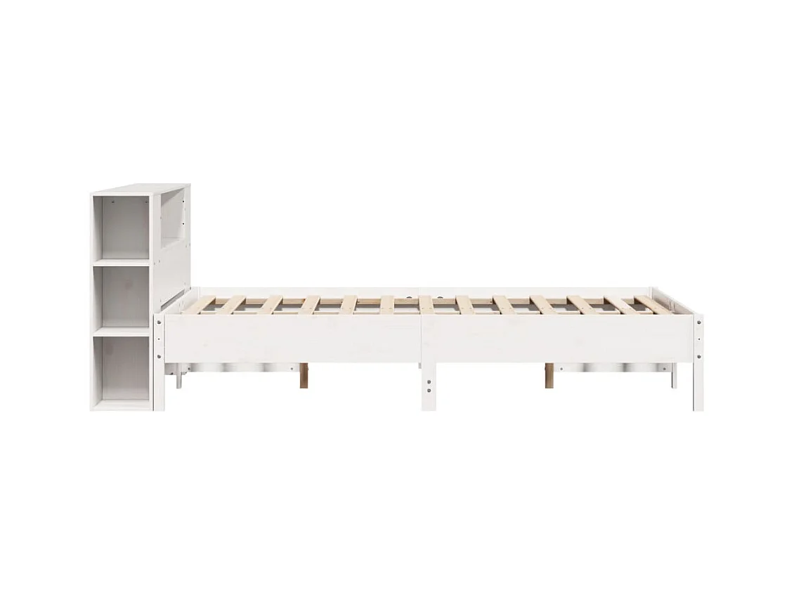 Lit bibliothèque sans matelas blanc 160x200 cm bois pin massif