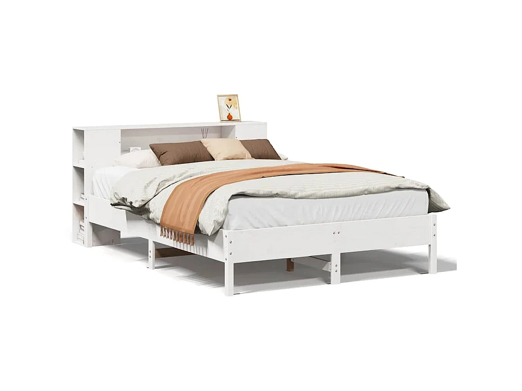 Letto Libreria senza Materasso Bianco 160x200 cm Legno di Pino
