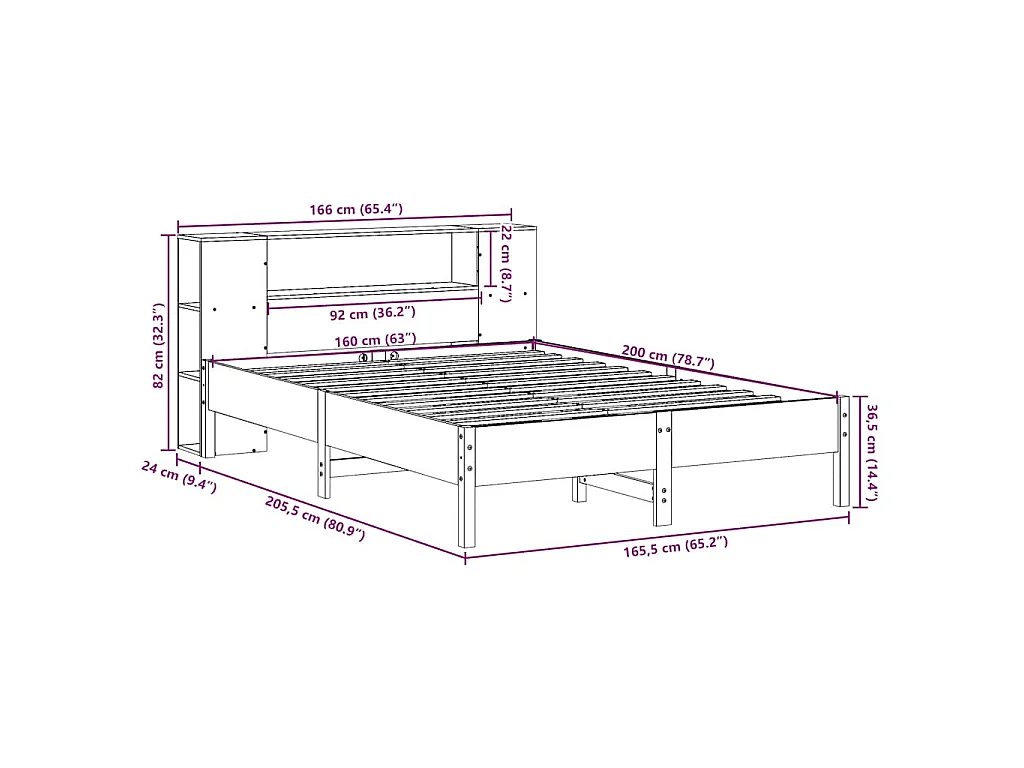 Letto Libreria senza Materasso Bianco 160x200 cm Legno di Pino
