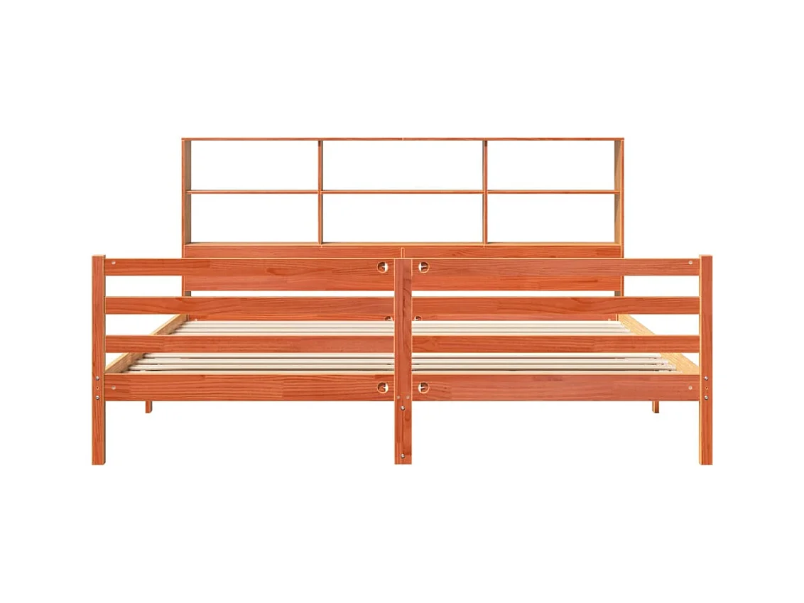 Lit bibliothèque sans matelas cire marron 200x200cm bois massif