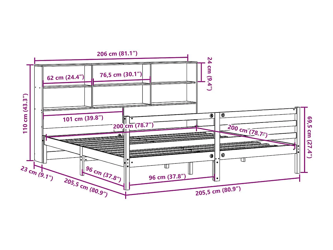 Cama sem colchão 200x200 cm madeira maciça castanho-mel