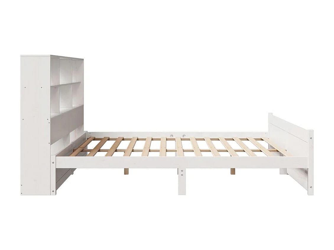 Lit bibliothèque sans matelas blanc 200x200 cm bois pin massif