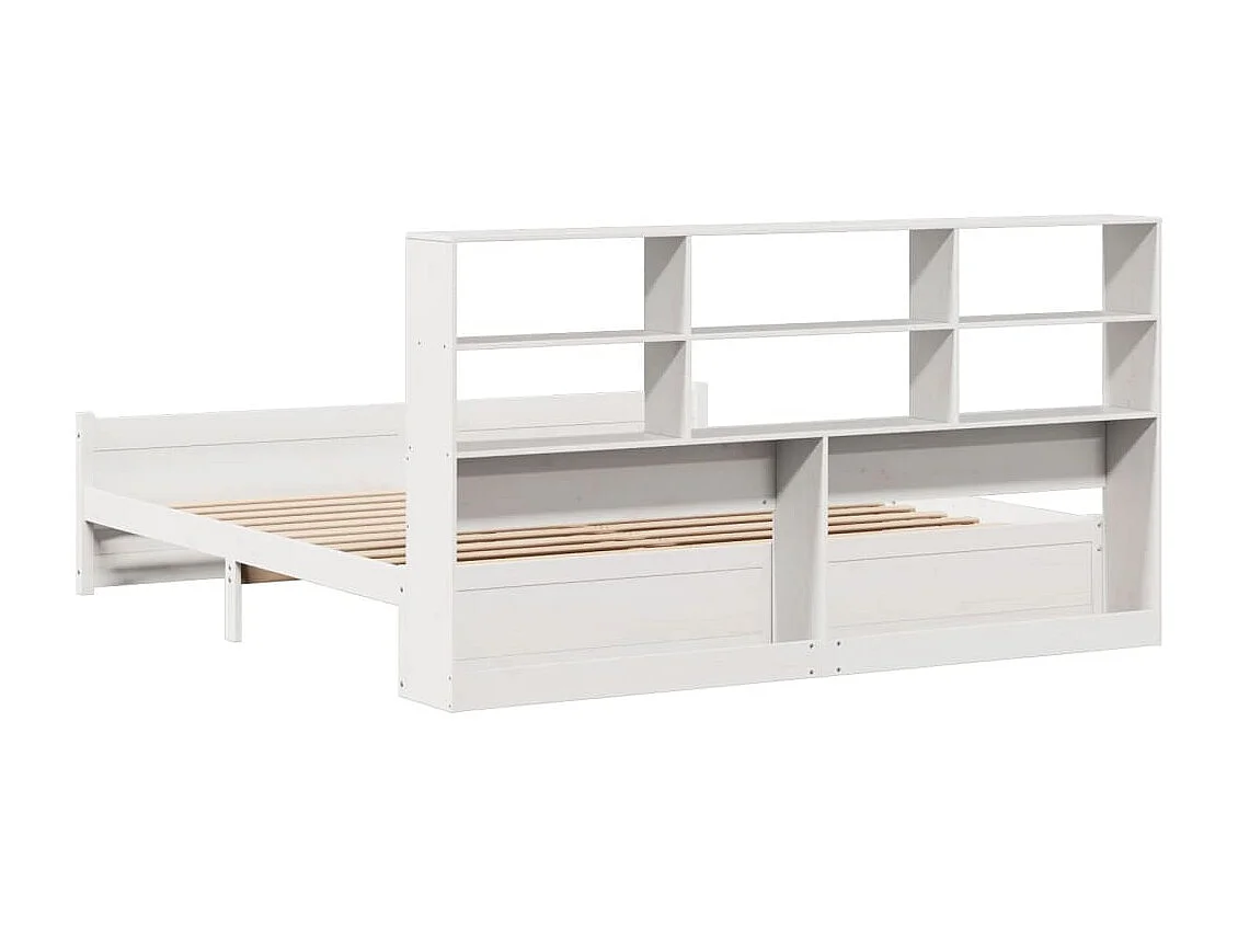 Lit bibliothèque sans matelas blanc 200x200 cm bois pin massif