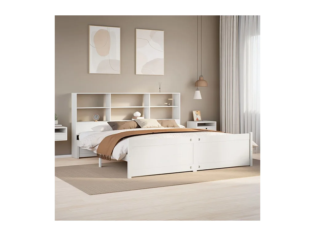 Letto Libreria senza Materasso Bianco 200x200 cm Legno di Pino