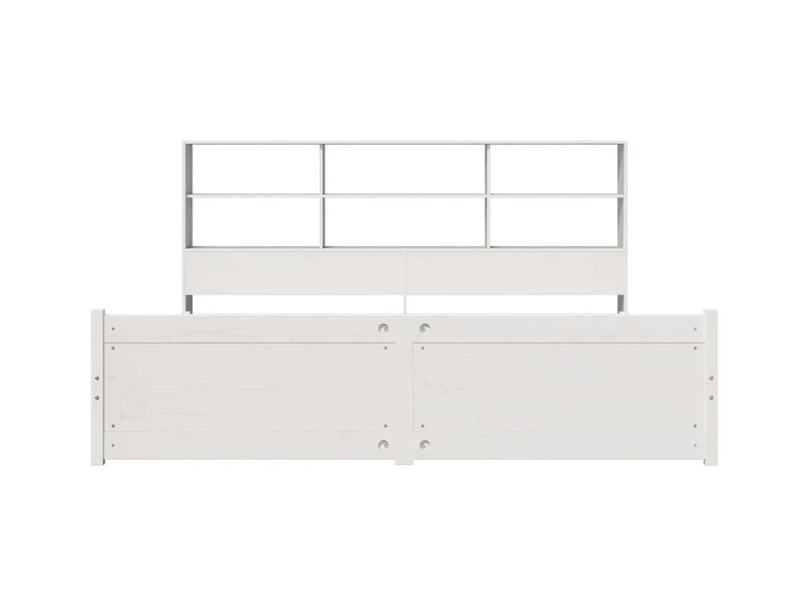 Lit bibliothèque sans matelas blanc 200x200 cm bois pin massif