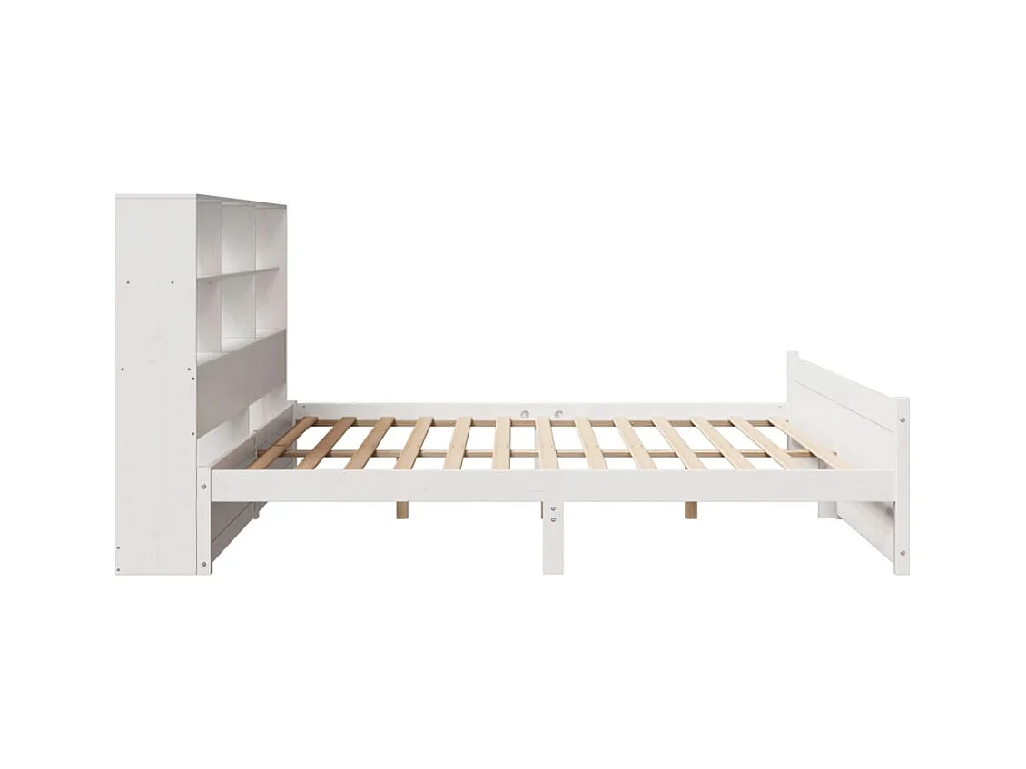 Lit bibliothèque sans matelas blanc 200x200 cm bois pin massif