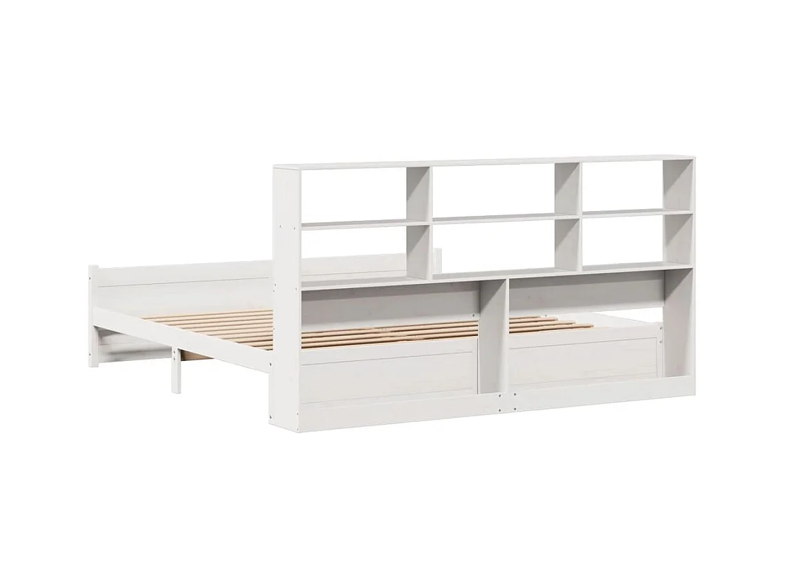 Lit bibliothèque sans matelas blanc 200x200 cm bois pin massif