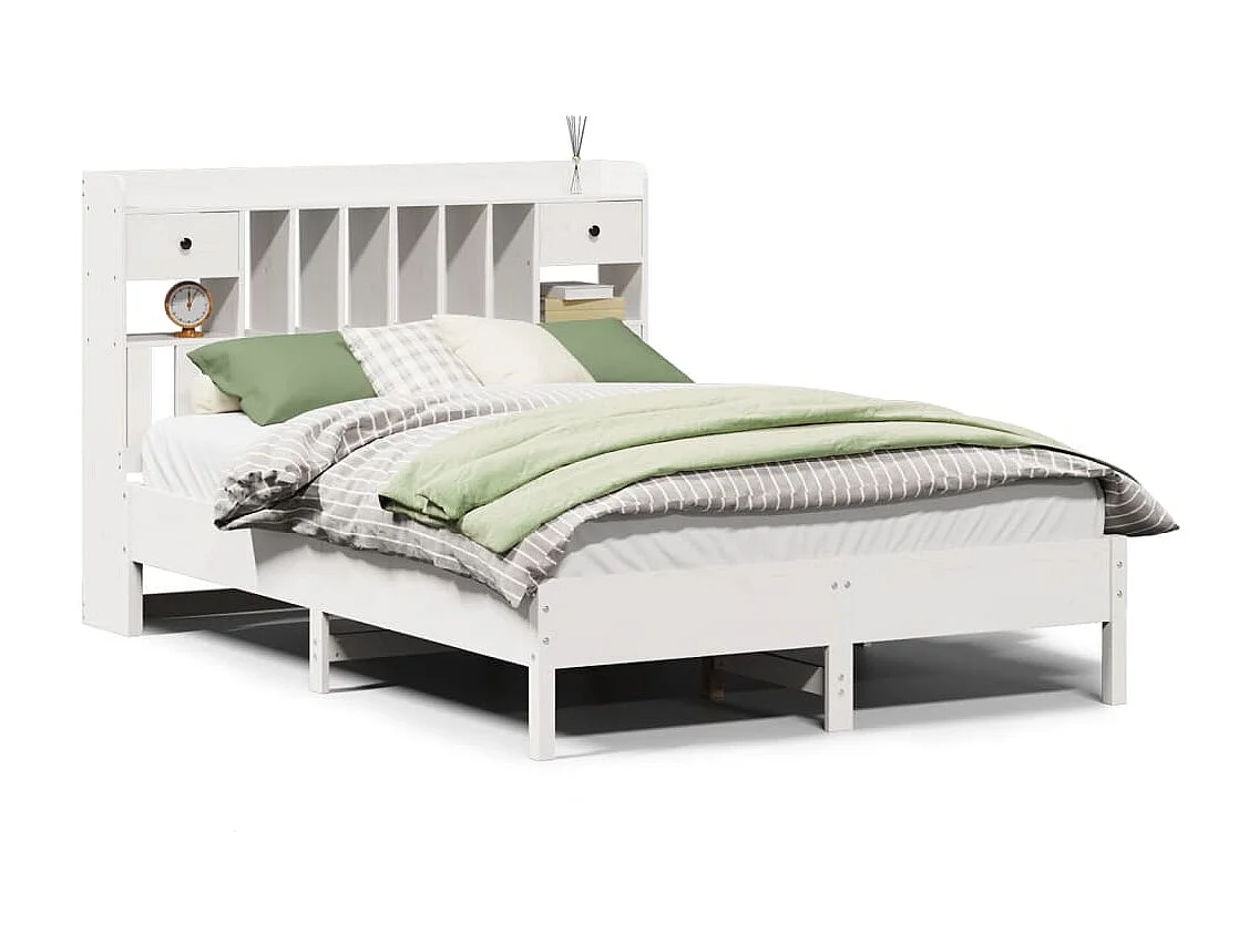 Lit bibliothèque sans matelas blanc 140x190 cm bois pin massif
