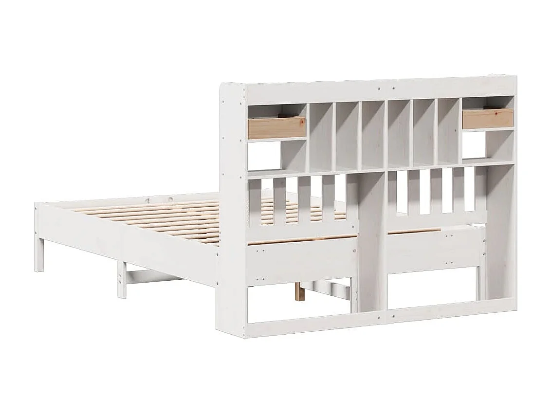 Lit bibliothèque sans matelas blanc 140x190 cm bois pin massif