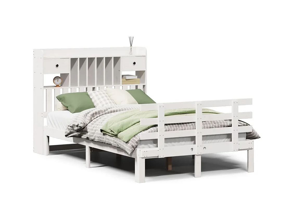 Massivholzbett mit Regal ohne Matratze Weiß 135x190 cm Kiefer