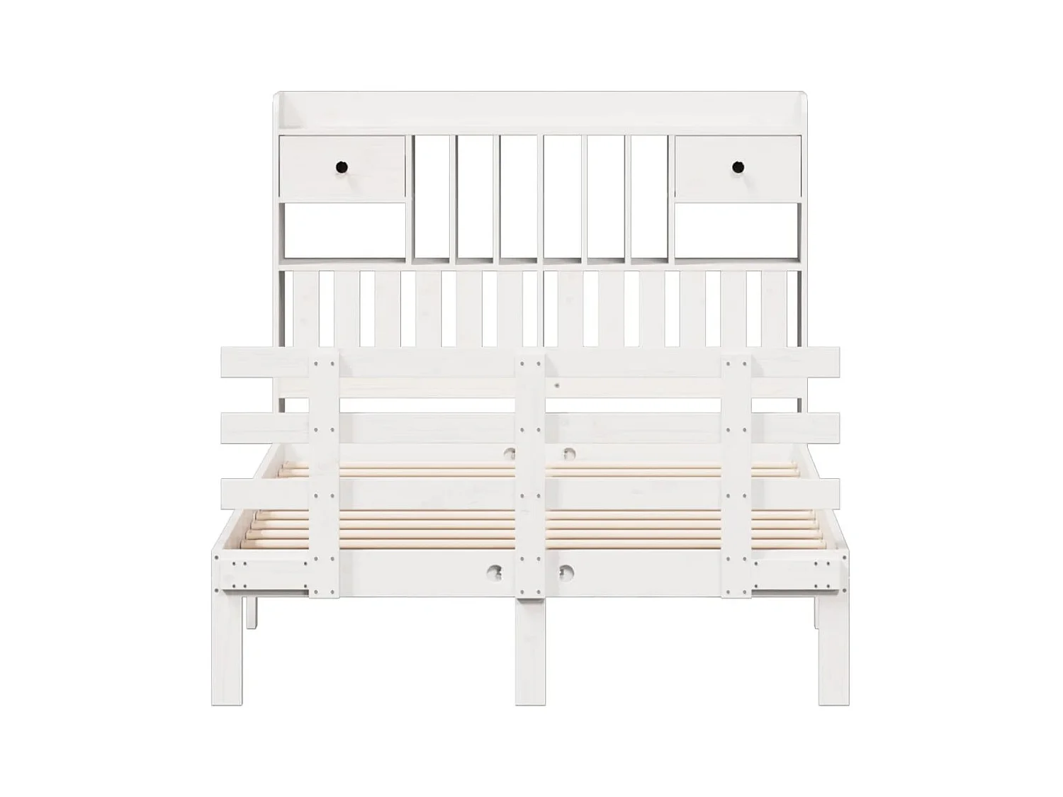 Massivholzbett mit Regal ohne Matratze Weiß 135x190 cm Kiefer