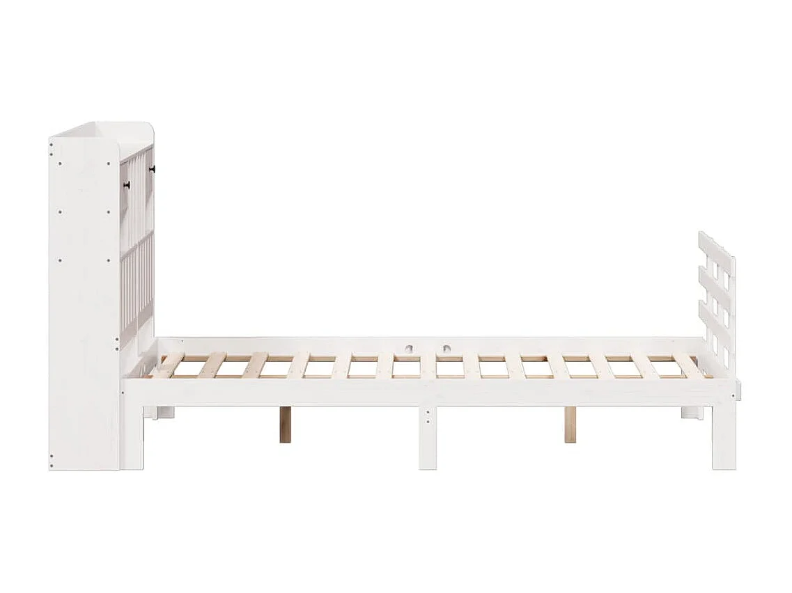 Massivholzbett mit Regal ohne Matratze Weiß 135x190 cm Kiefer