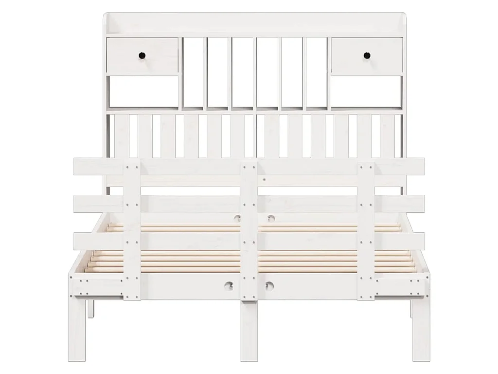 Lit bibliothèque sans matelas blanc 135x190 cm bois pin massif