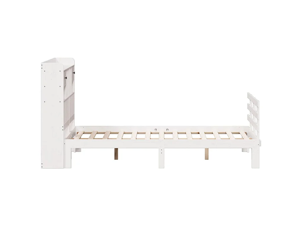 Lit bibliothèque sans matelas blanc 135x190 cm bois pin massif