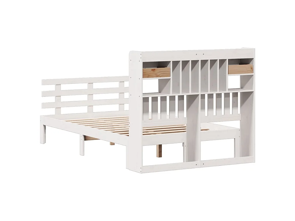 Lit bibliothèque sans matelas blanc 135x190 cm bois pin massif
