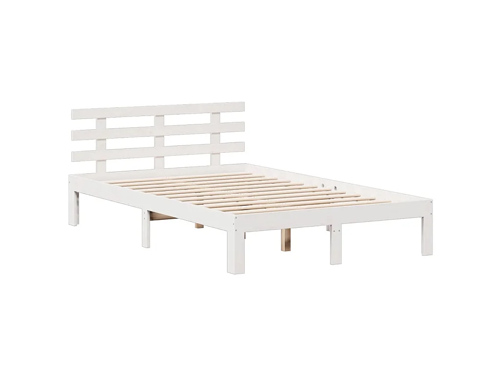 Lit bibliothèque sans matelas blanc 135x190 cm bois pin massif