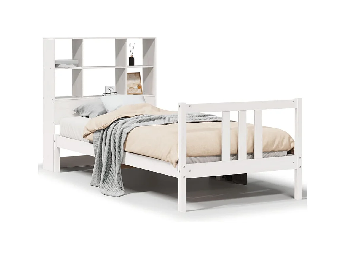 Lit bibliothèque sans matelas blanc 90x200cm bois de pin massif