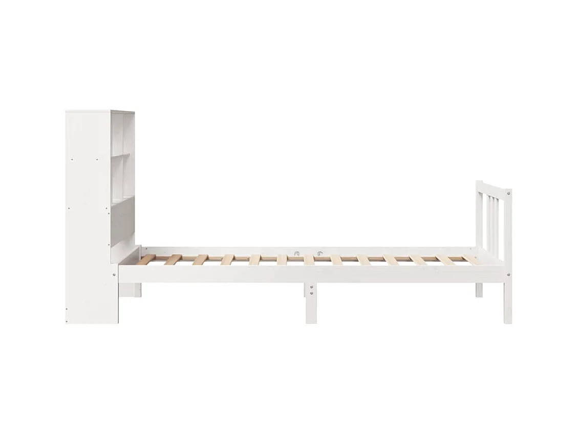 Lit bibliothèque sans matelas blanc 90x200cm bois de pin massif