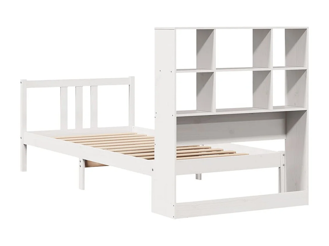 Lit bibliothèque sans matelas blanc 90x200cm bois de pin massif