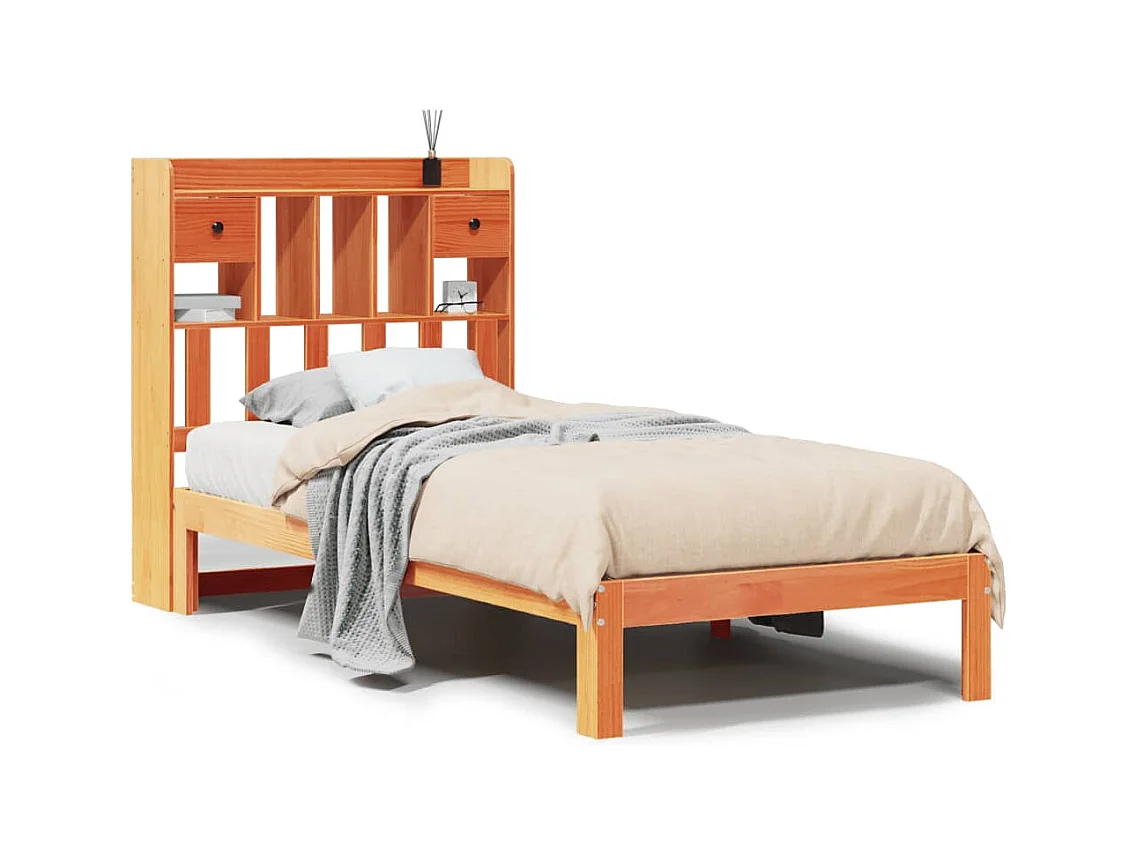 Lit bibliothèque sans matelas cire marron 100x200 cm pin massif