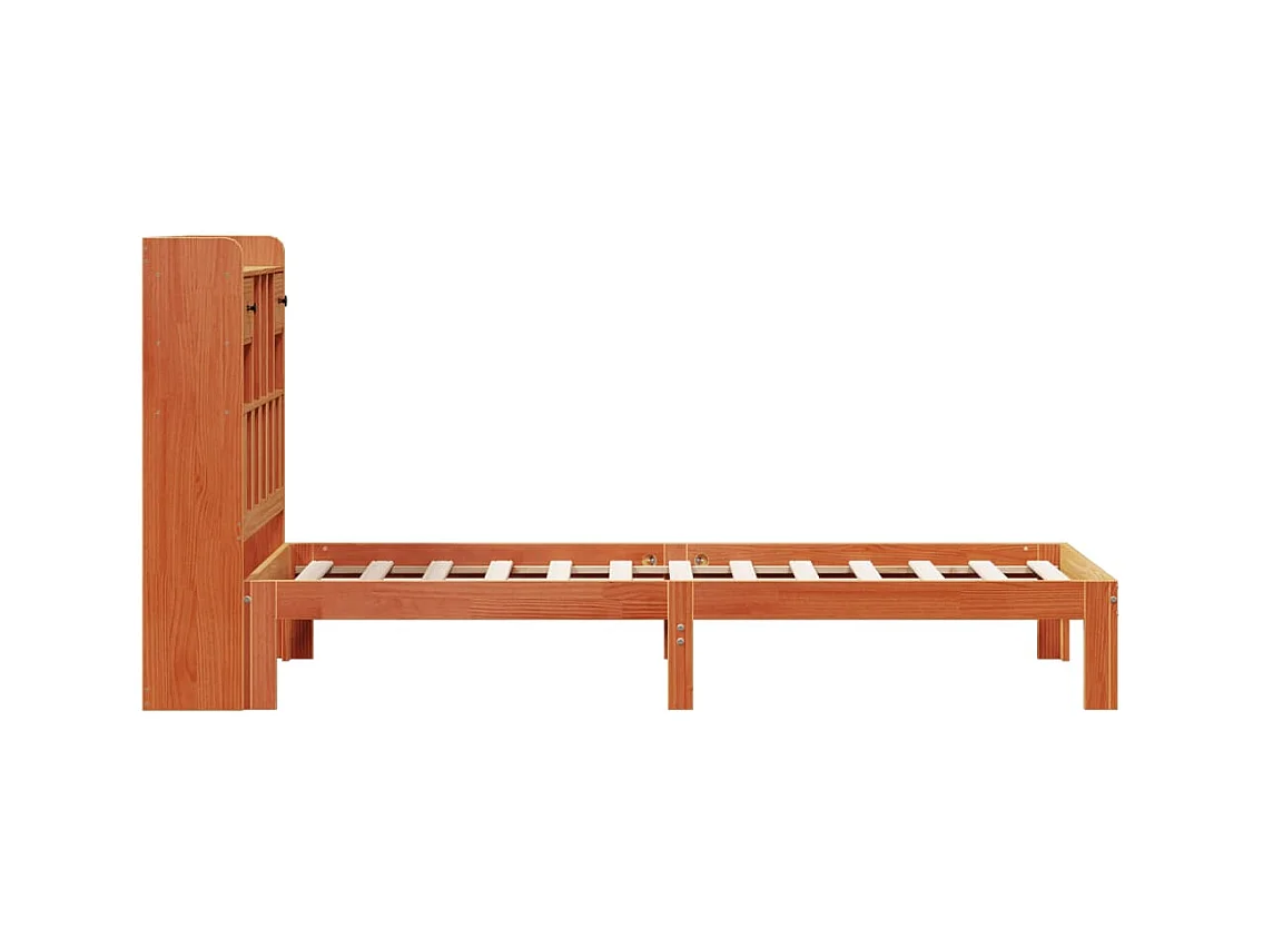 Lit bibliothèque sans matelas cire marron 100x200 cm pin massif