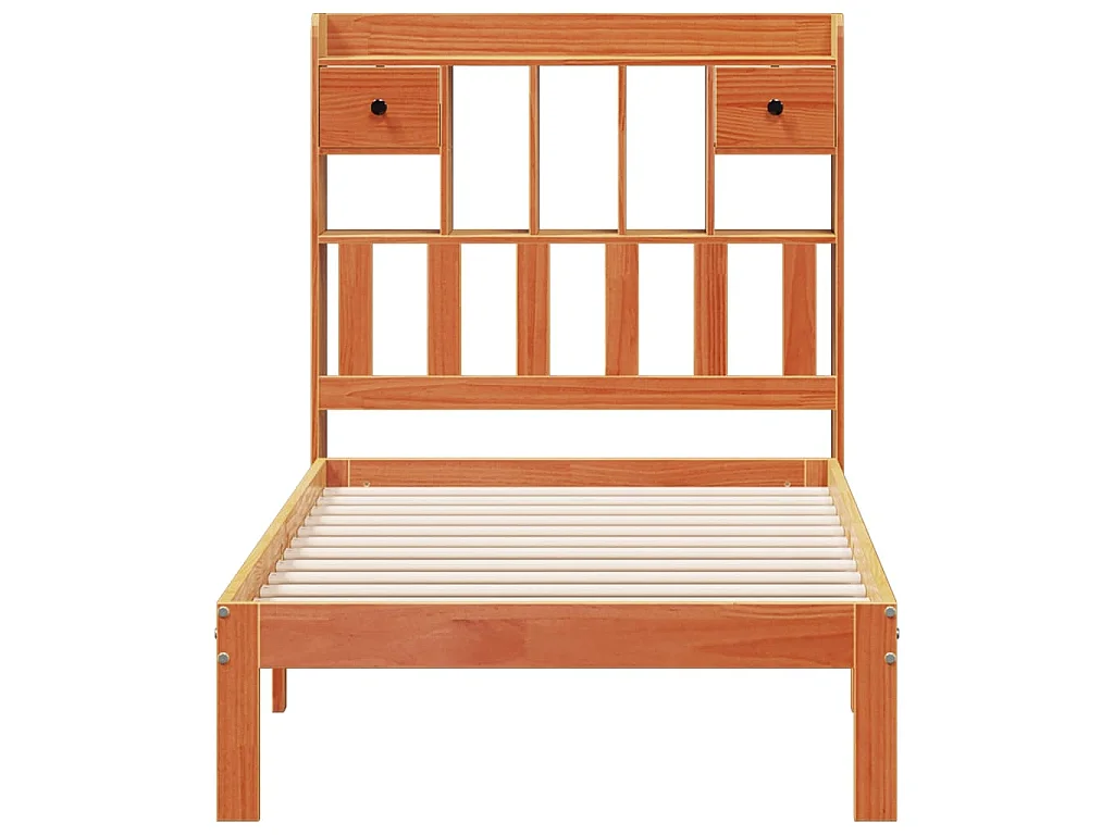 Massivholzbett mit Regal ohne Matratze Wachsbraun 100x200 cm