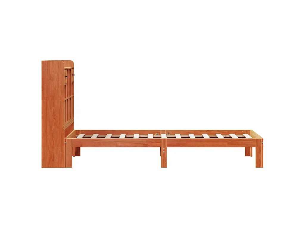 Massivholzbett mit Regal ohne Matratze Wachsbraun 100x200 cm