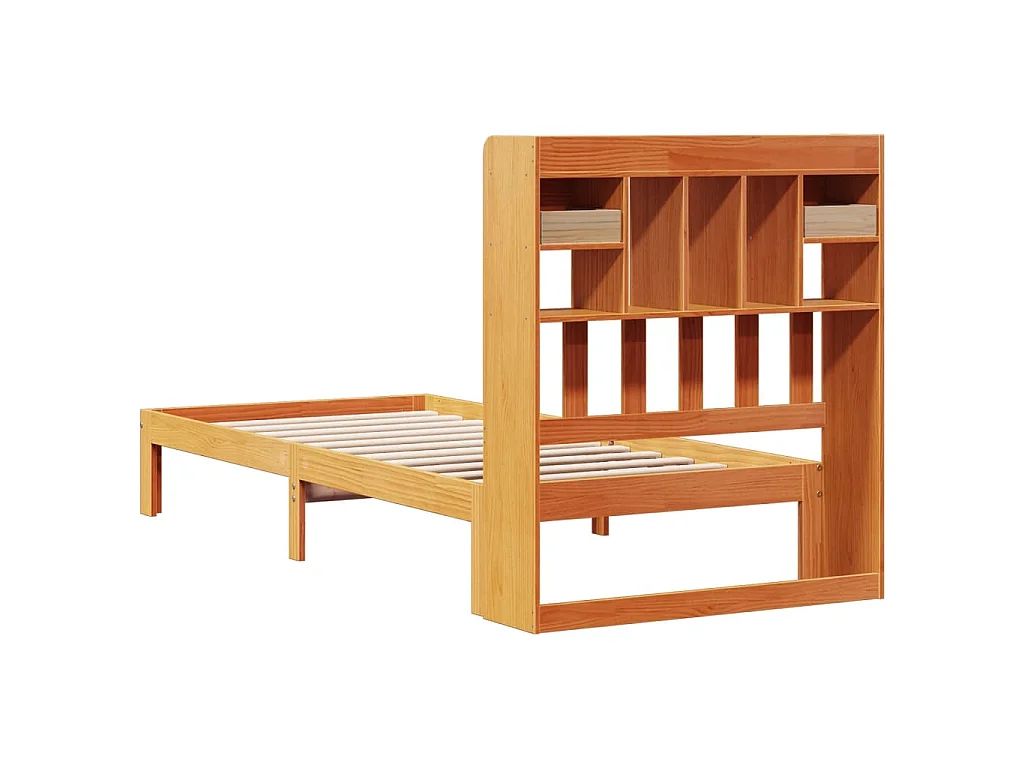 Massivholzbett mit Regal ohne Matratze Wachsbraun 100x200 cm