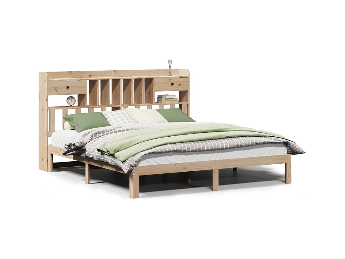 Lit bibliothèque sans matelas 180x200 cm bois massif de pin