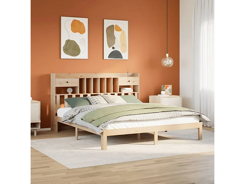 Massivholzbett mit Regal ohne Matratze 180x200 cm Kiefer