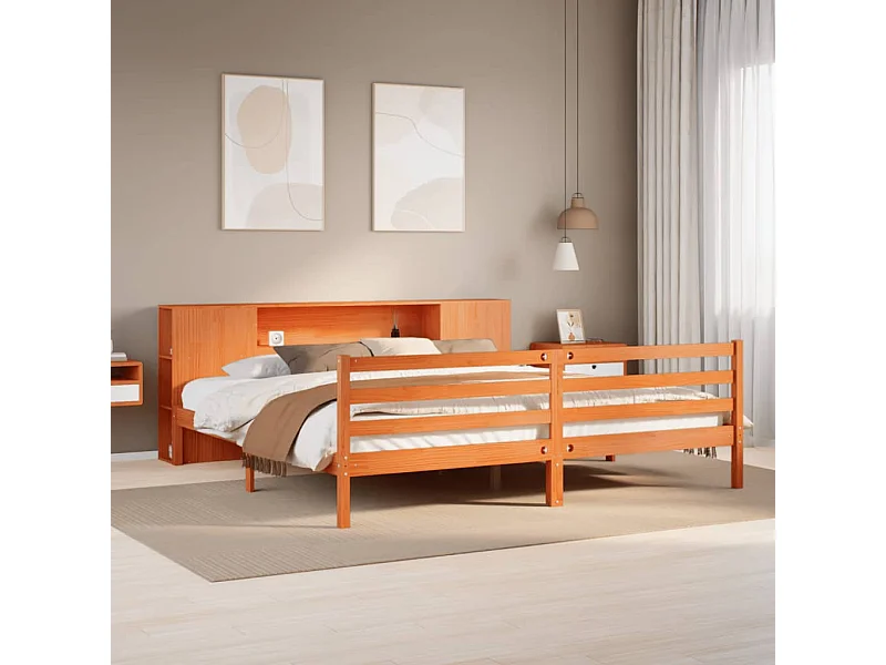 Letto Libreria senza Materasso Marrone Cera 180x200 cm in Pino
