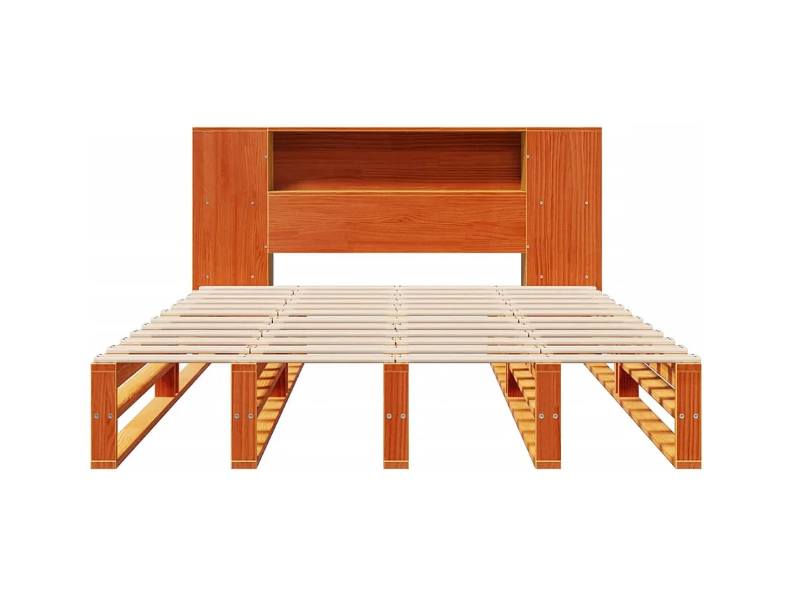 Massivholzbett mit Regal ohne Matratze Wachsbraun 140x200 cm