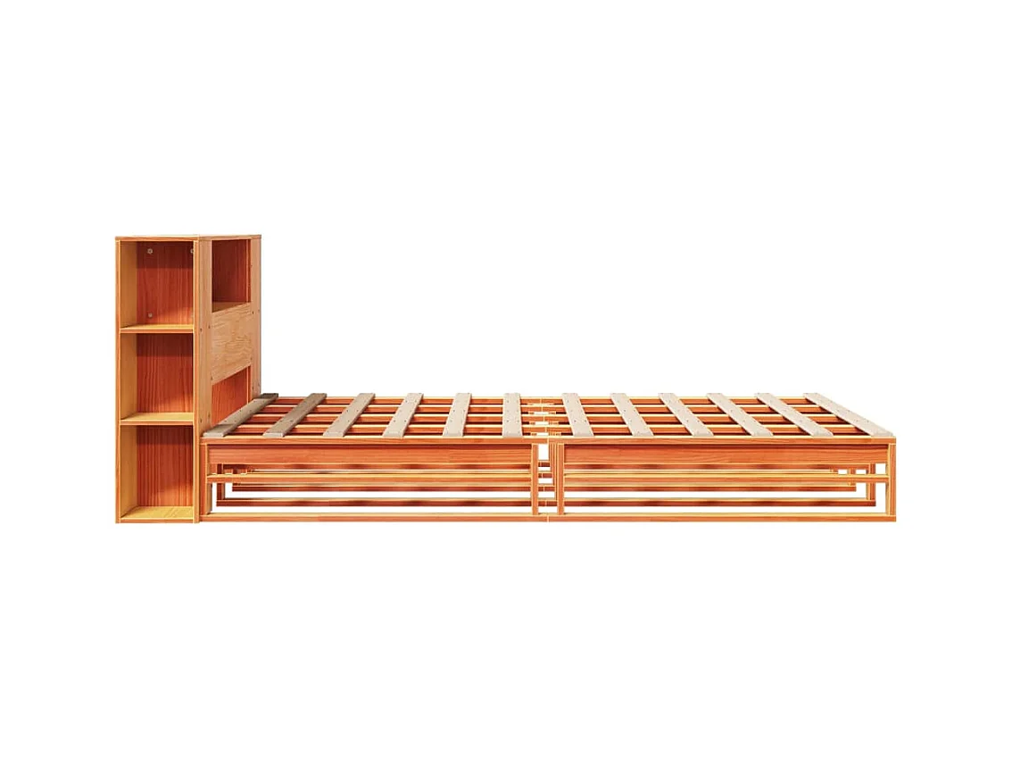 Massivholzbett mit Regal ohne Matratze Wachsbraun 140x200 cm