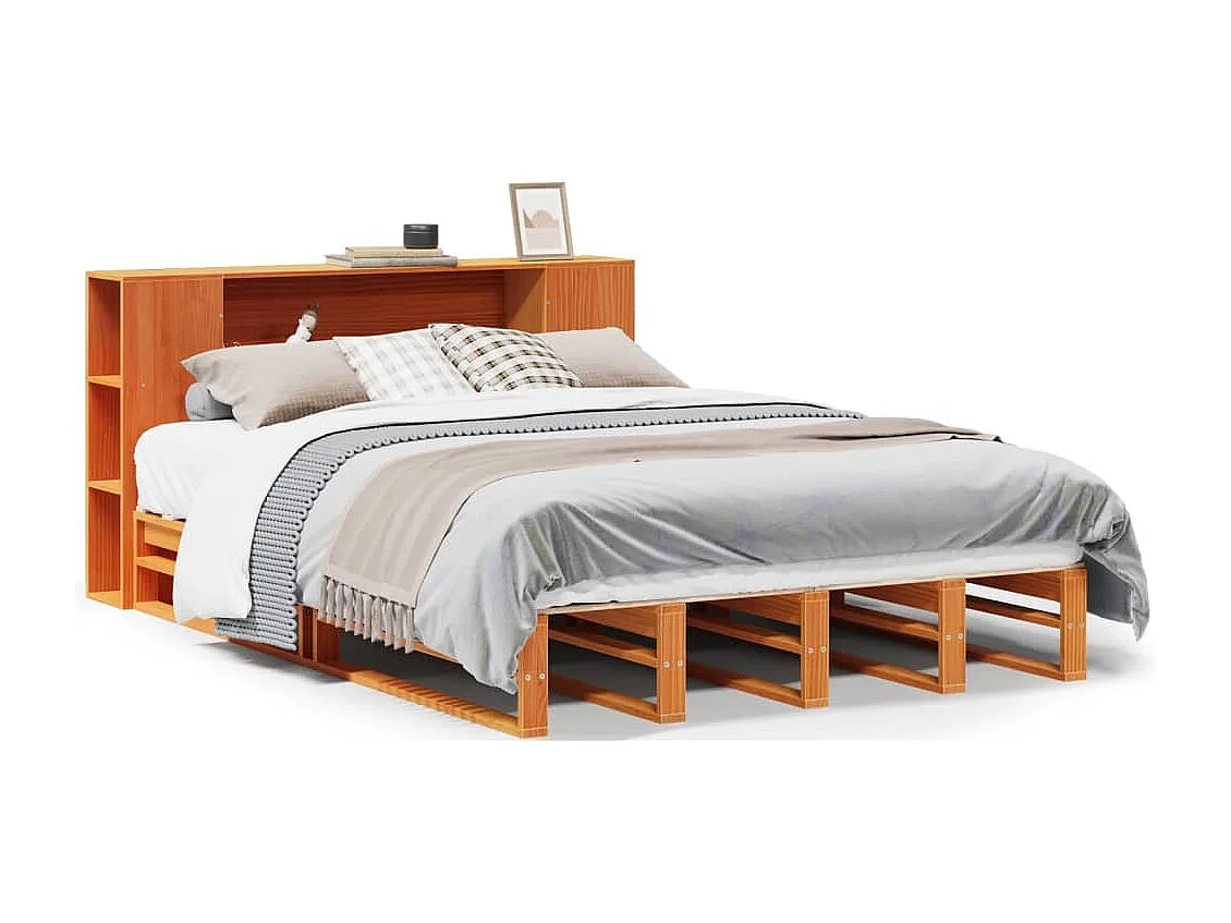 Massivholzbett mit Regal ohne Matratze Wachsbraun 140x200 cm