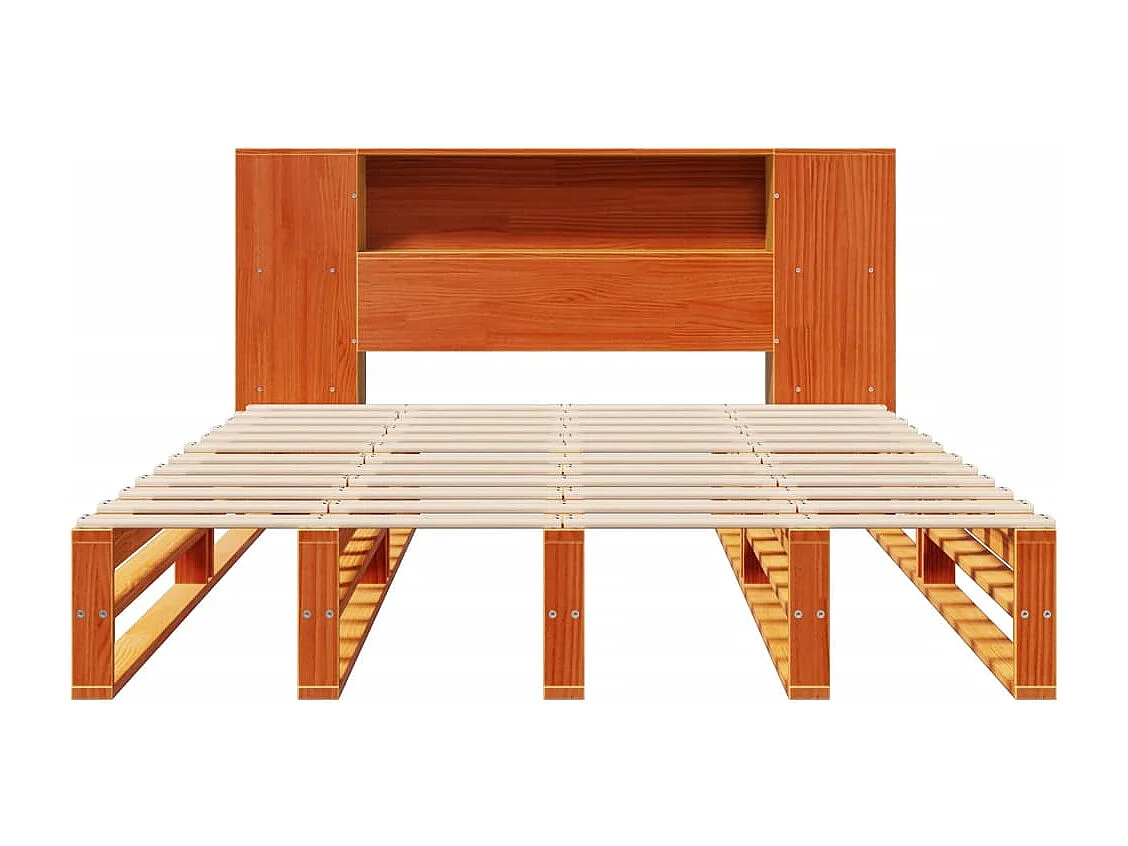 Massivholzbett mit Regal ohne Matratze Wachsbraun 140x200 cm