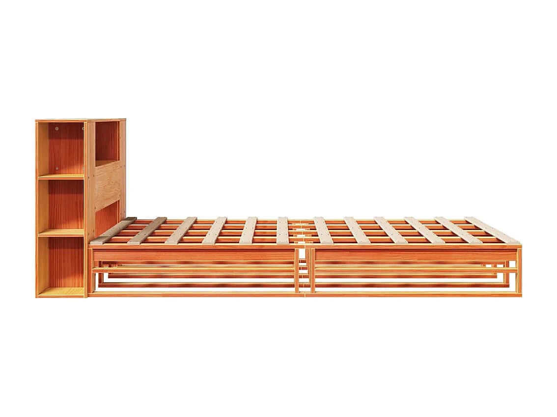 Massivholzbett mit Regal ohne Matratze Wachsbraun 140x200 cm