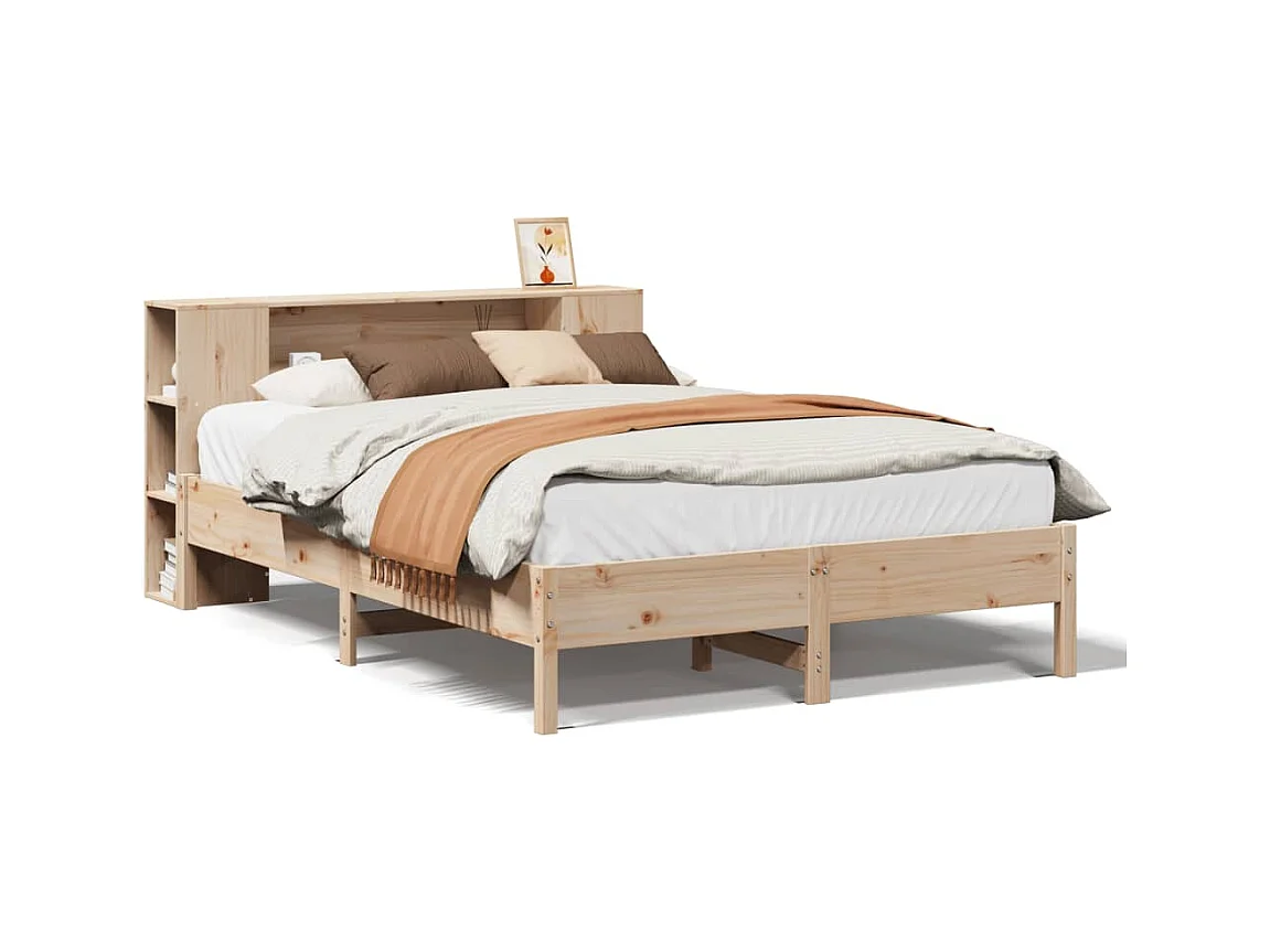 Lit bibliothèque sans matelas 140x190 cm bois de pin massif