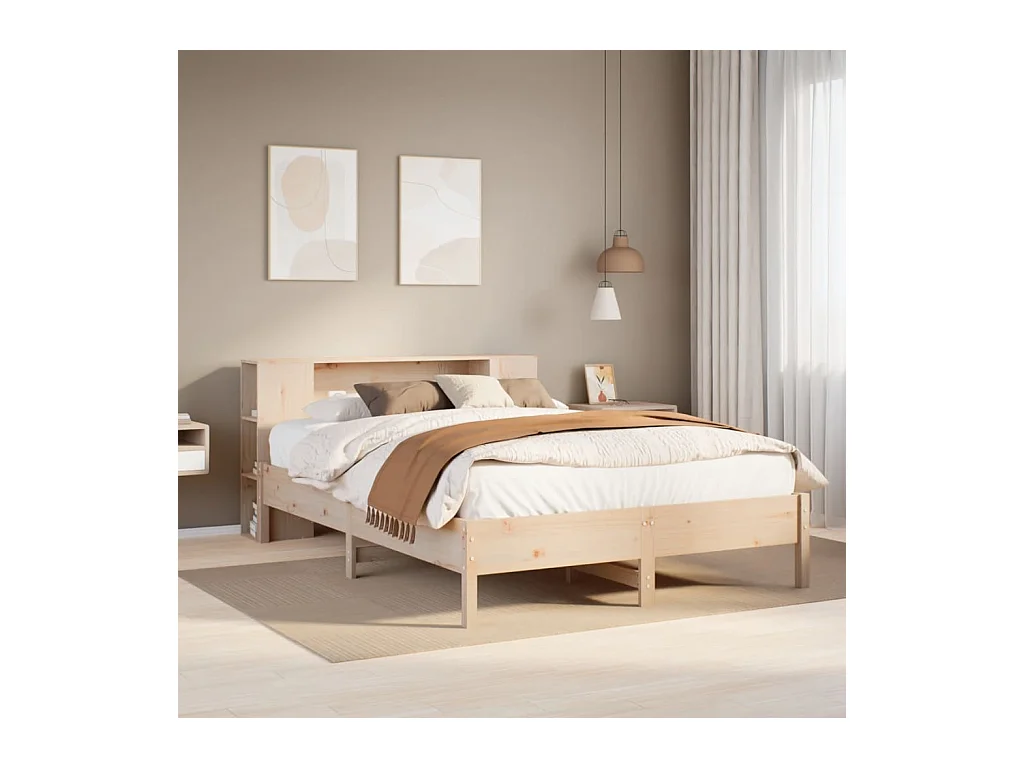 Bed met boekenkast zonder matras massief grenenhout 140x190 cm