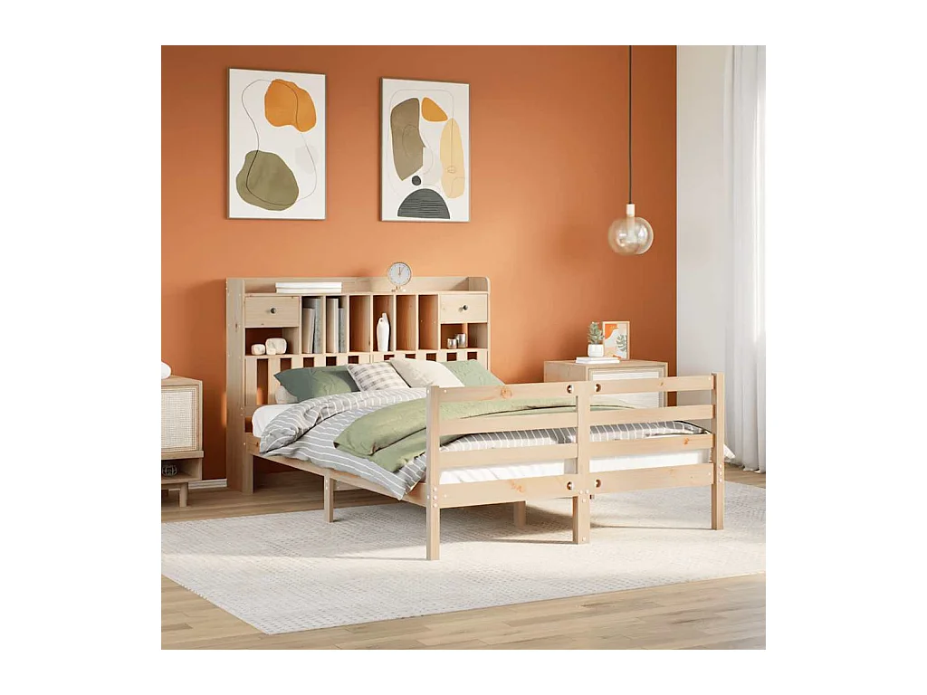 Bed met boekenkast zonder matras massief grenenhout 140x190 cm