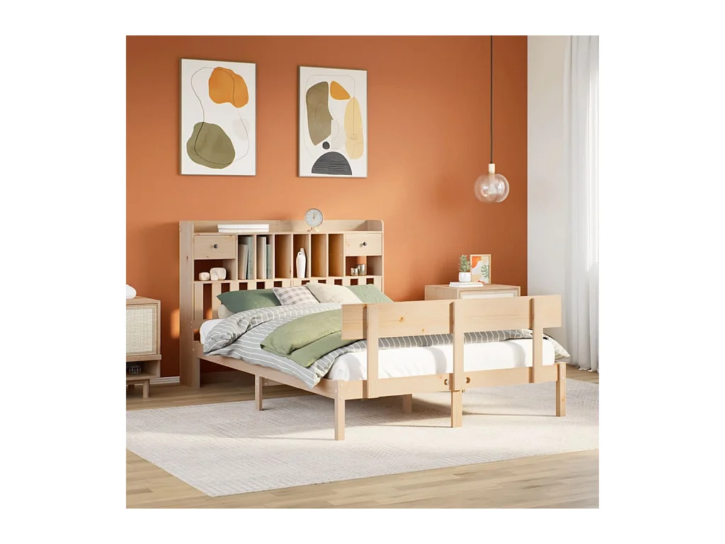 Massivholzbett mit Regal ohne Matratze 150x200 cm Kiefernholz